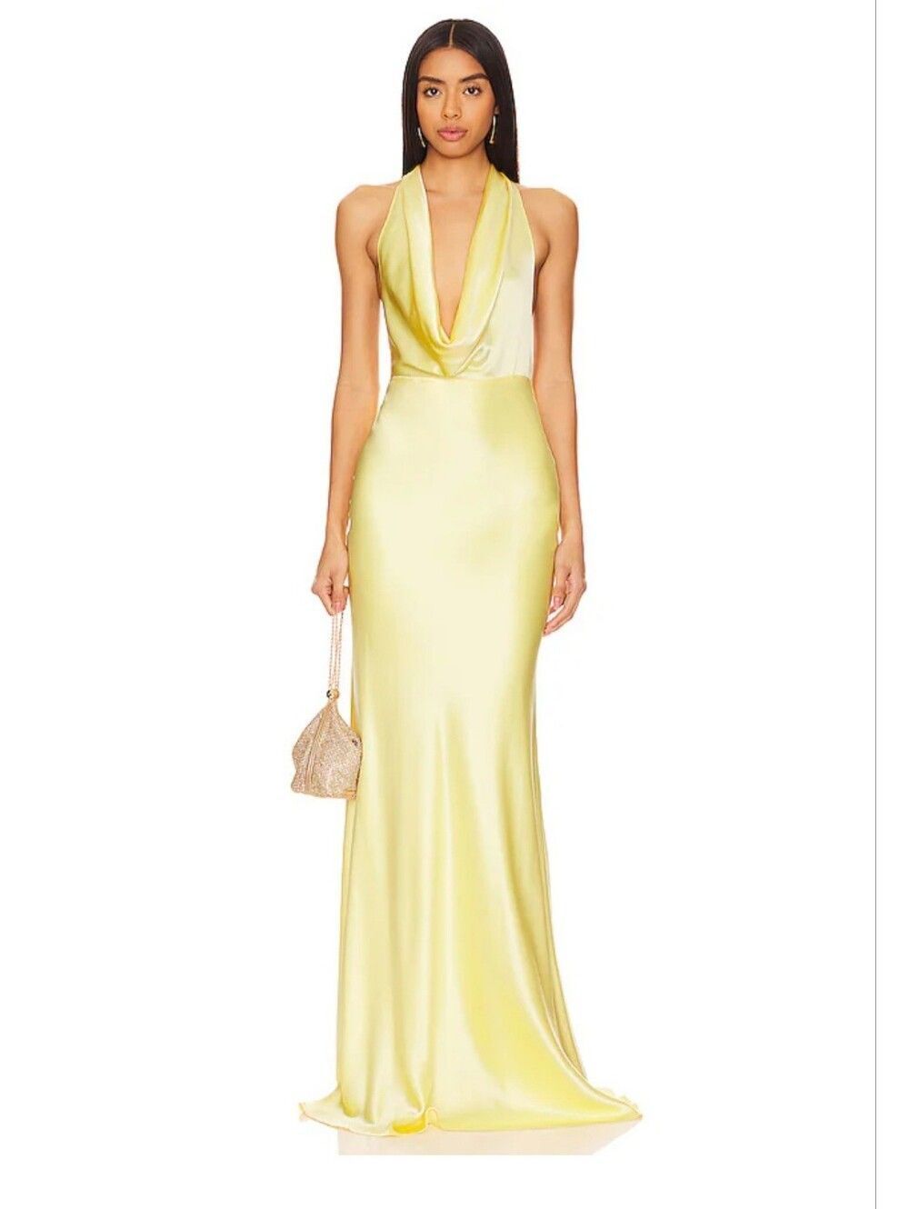 Sau Lee Pearl Satin Gown in Popcorn Yellow Size 10